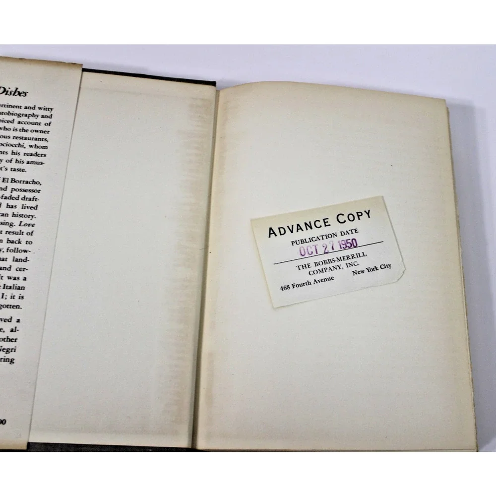 1950 Advance Copy 1st Edition- Love and Dishes by Niccolo De Quattrociocchi